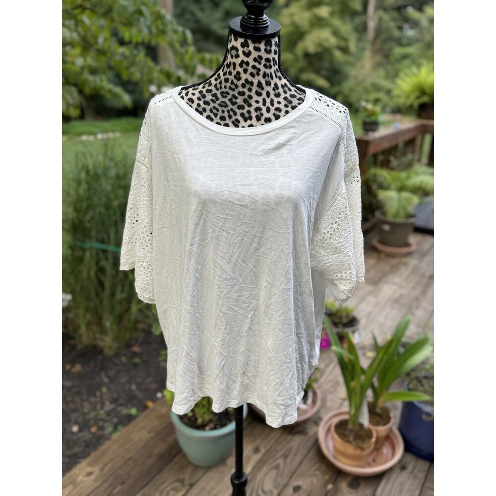 Ralph Lauren Ivory Eyelet Embroidery  Short Sleeve Shirt Blouse Coquette 2X New